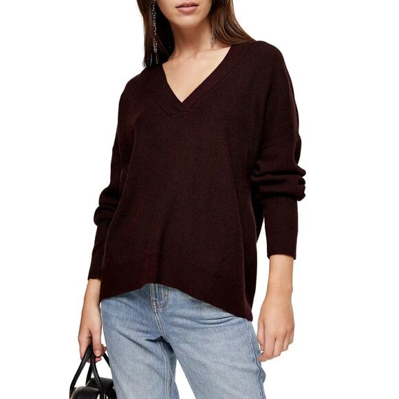 TOPSHOP Ribbed V-Neck Pullover Sweater - Picture 1 of 4